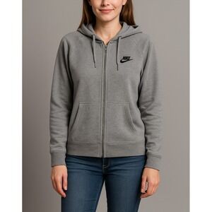 Nike Women's Small Gray Full Zip Hoodie Kangaroo Pocket Fleece Sweatshirt Swoosh